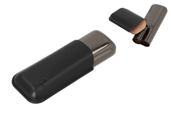 ETUI TRABUC ANGELO 2S PIELE NEAGRA . METAL ANTRACIT. LUNGIME 15CM