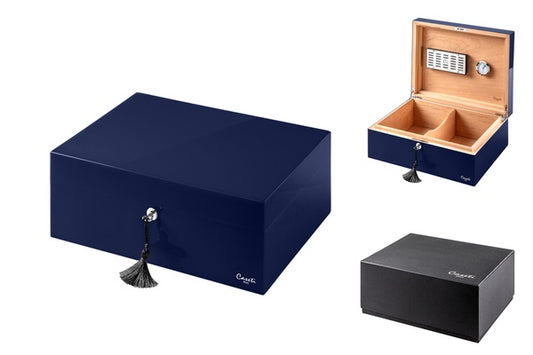 HUMIDOR CASETI PARIS. ALBASTRU ÎNCHIS LUCIOS 36.8X27.7X16.6 CM