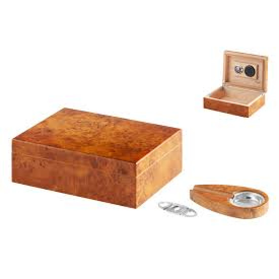 ANGELO HUMIDOR SET DARK BROWN  24X18X8CM